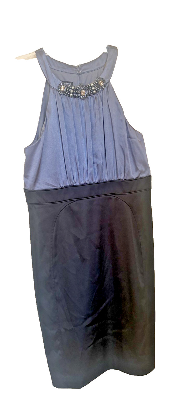 Jones Wear Dress Silver & Black Size 12 Beaded Neckline Midi Classic Elegance